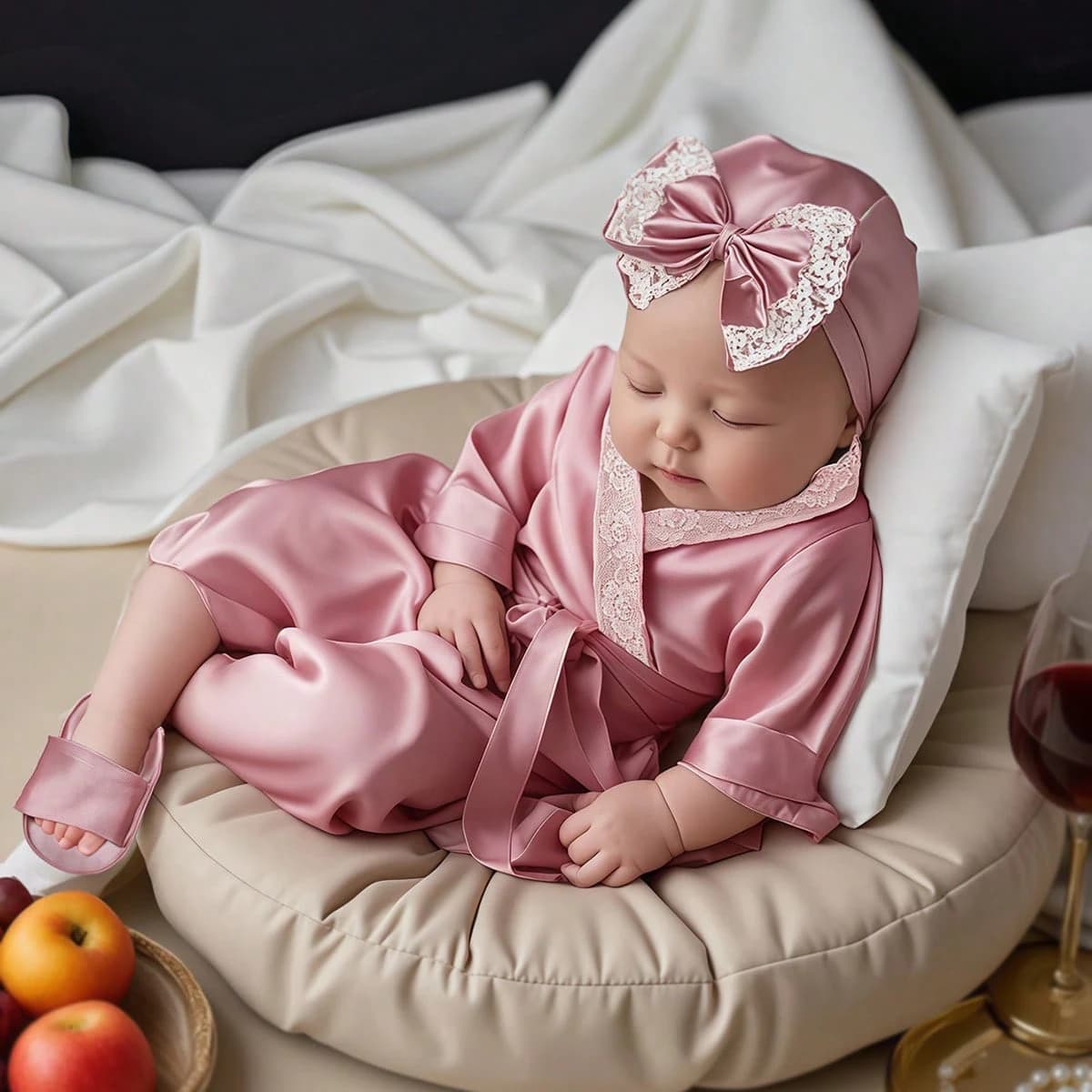 Ylsteed Newborn photo dresses set 1 month 100 days newborn lace robe with whimsical bow hat and slippers scene objects for photo