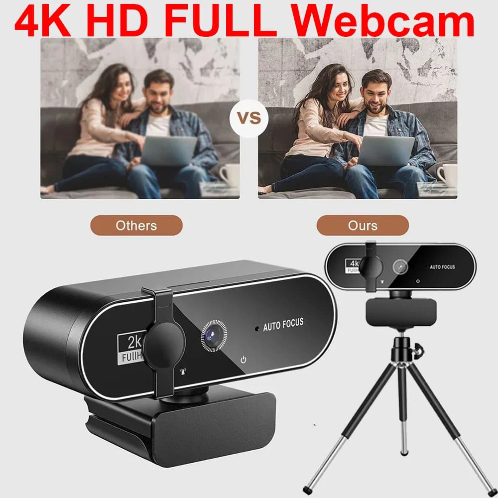 Webcam Full HD 4K with microphone Automatic focus Camera for website from 8 MP for PC Windows Laptop IOS MacBook Web Cam external Video call