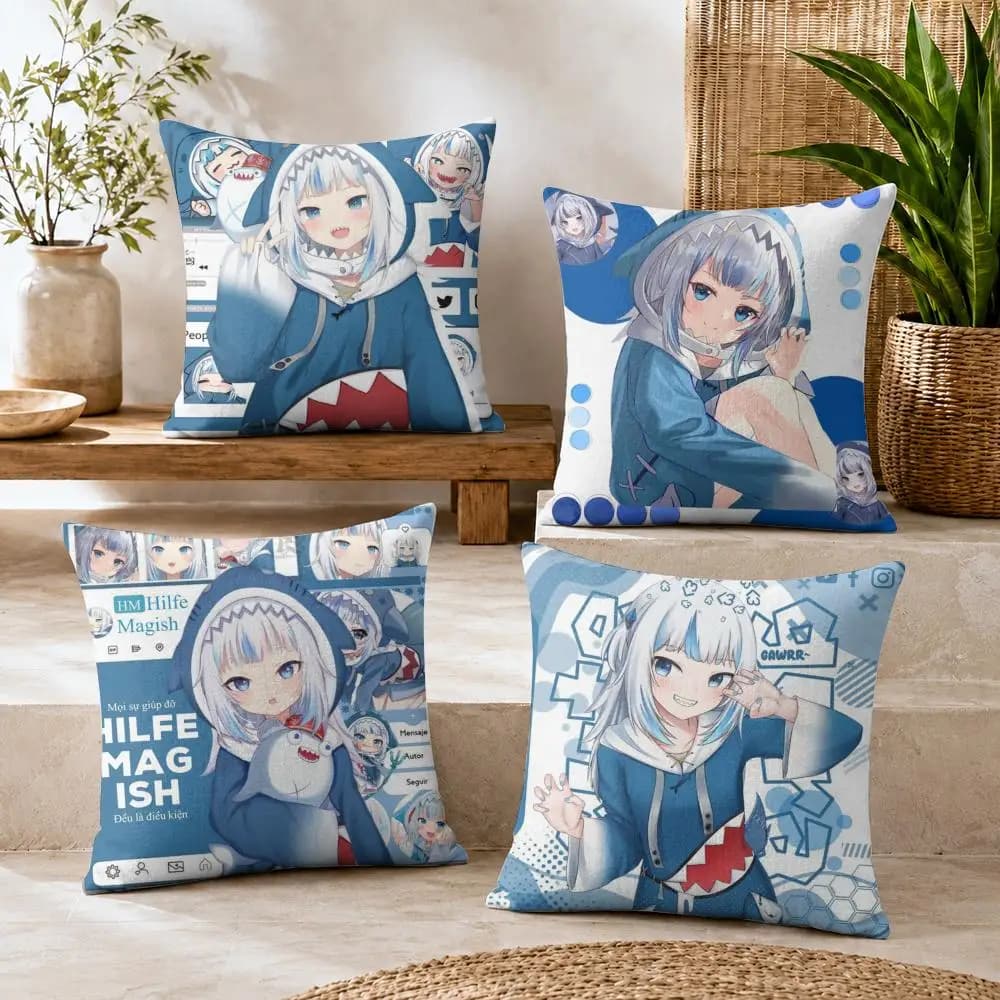 Cute G-Gawr Gura Cushion Cover Soft Short Plush Double-Sided Printing Home Decor Cozy Sofa Pillow Case Fine Gift