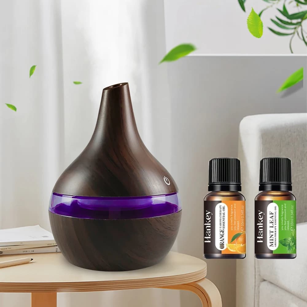 Diffusore per la casa USB Nebbia fredda Umidificatore Diffusore di olio 300ml Design a venature del legno per desktop Home Office Include oli aromatici