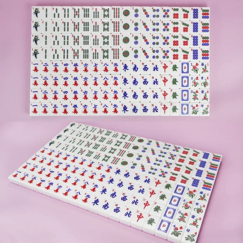 Set da Viaggio Mahjong 166 Tessere 30mm, Mahjong Americano Numerato per Riunioni Familiari, Gioco da Tavolo con Retro Rosa, Verde e Blu in Melamina