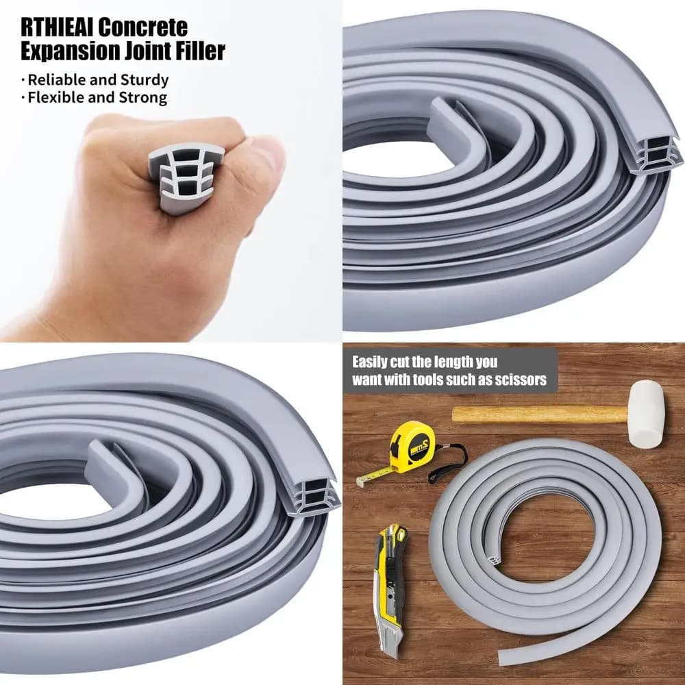 Striscia Flessibile in Gomma EPDM per Riparazione Crepe nel Calcestruzzo - 7,6 m di Lunghezza, 3,8 cm di Larghezza, Adatta per Fessure da 1,25 a 1,5 cm, Riempitivo Resistente alle Intemperie per