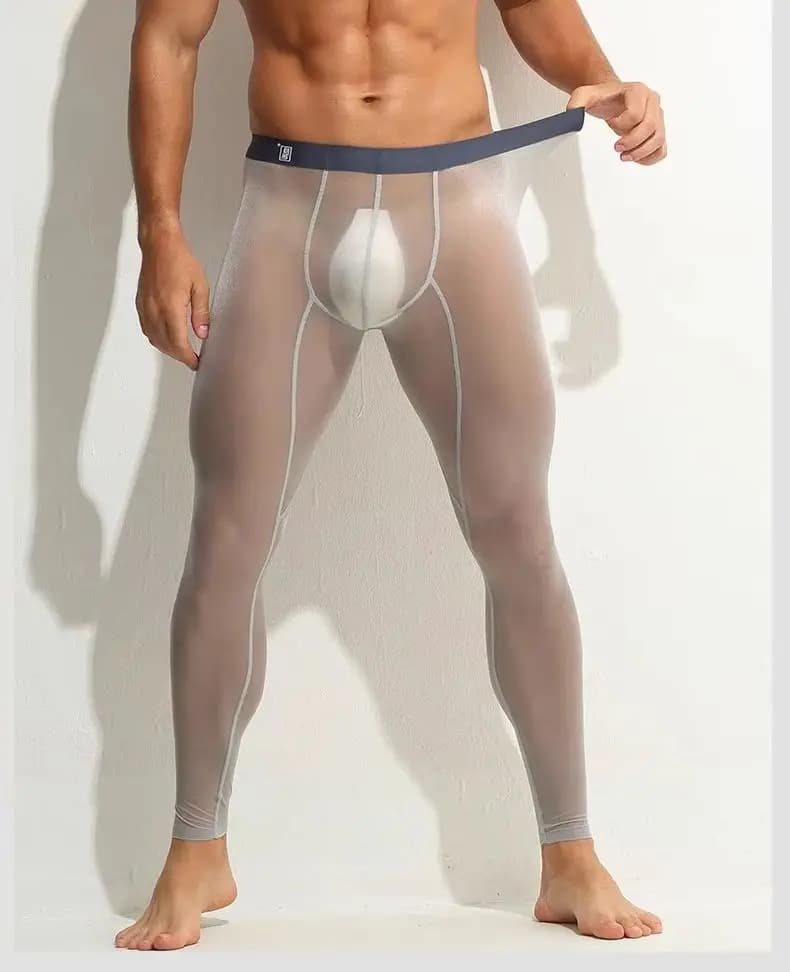 1 paio di leggings da uomo, pezzo unico, aderenti, ultra-sottili, elastici, in seta ghiaccio, completamente trasparenti, sexy, pantaloncini fitness trasparenti.