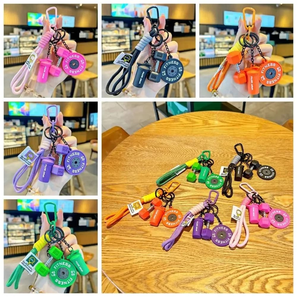 Dopamine Barbell Plates Keychain, Kettlebell INS Simulation Dumbbells Keyring, Detachable Creative Fitness Series Pendant Gift