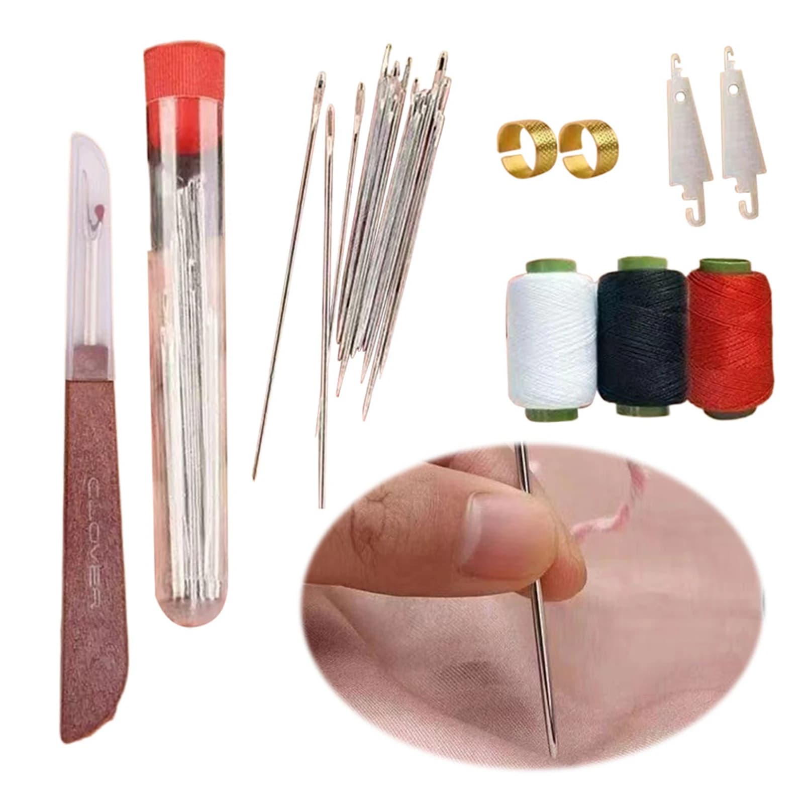 Set di strumenti per cucire da 34 pezzi Aghi per cucire a mano con filo Set di aghi per cucire a occhiello grande