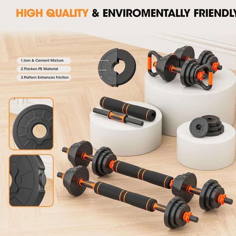 Set di Manubri Regolabili 20 50 70 90 LBS Pesi Liberi 4 in 1: Manubrio, Bilanciere, Kettlebell, Barra per Flessioni - Attrezzatura per Palestra Domestica e Fitness