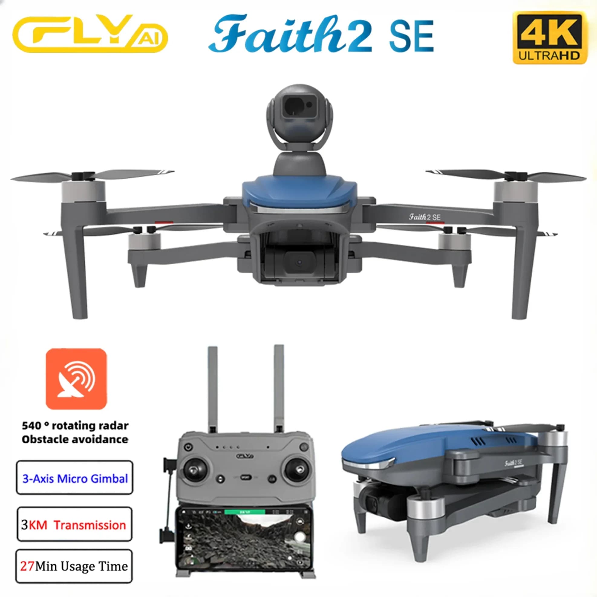 Fede 2 SE Con 540 ° Evitamento ostacoli Gimbal a 3 assi Fotocamera professionale 4K GPS 3KM FPV RC Drone Quadcopter VS SJRC F22 S3