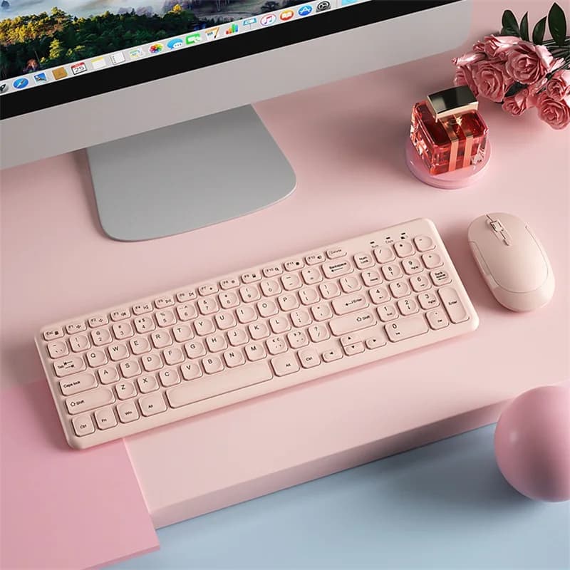 Fashionable wireless keyboard and mouse combined Silent keyboard for players Ultra slim office mouse set Ergonomic pink gaming keyboard