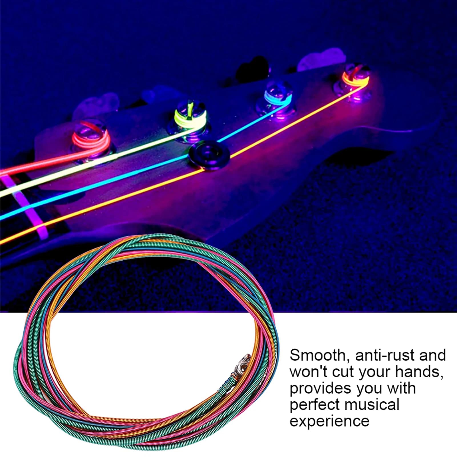 Set di 4 corde colorate per basso elettrico Set di corde per chitarra Set di indicatori di luce da.046 a.100 Set di corde in acciaio inossidabile fai da te