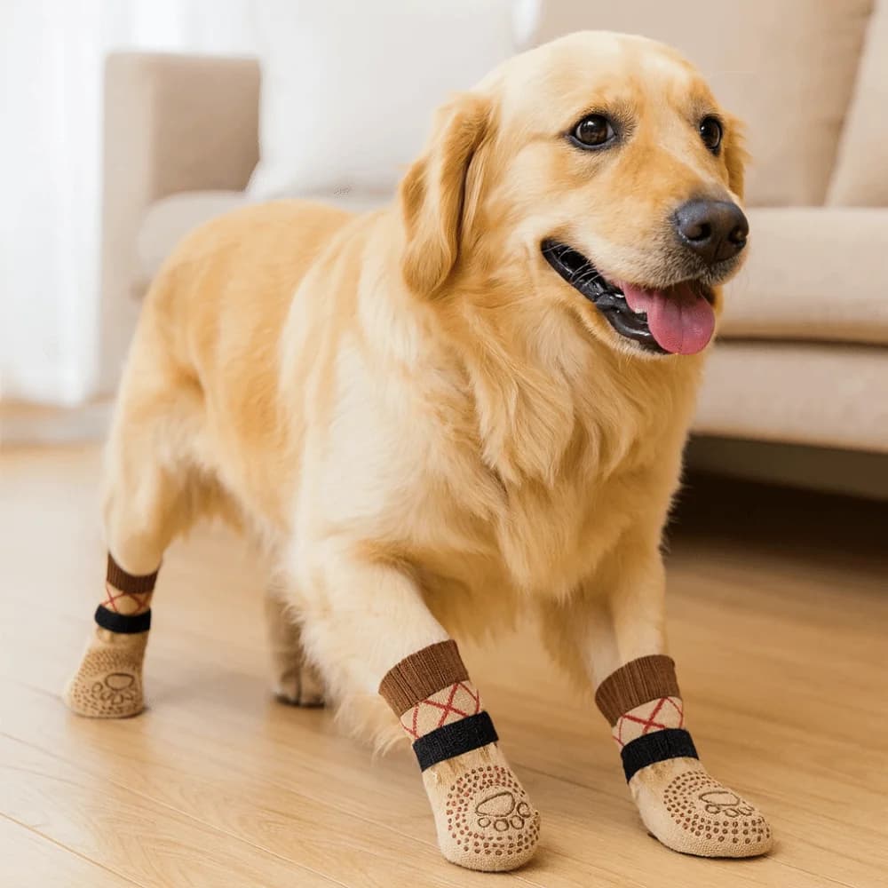 4pcs/set Thickened Anti-Slip Dog Socks Breathable Adjustable Puppy Warm Sock Comfortable Knitted Dog Footwear for All-Season