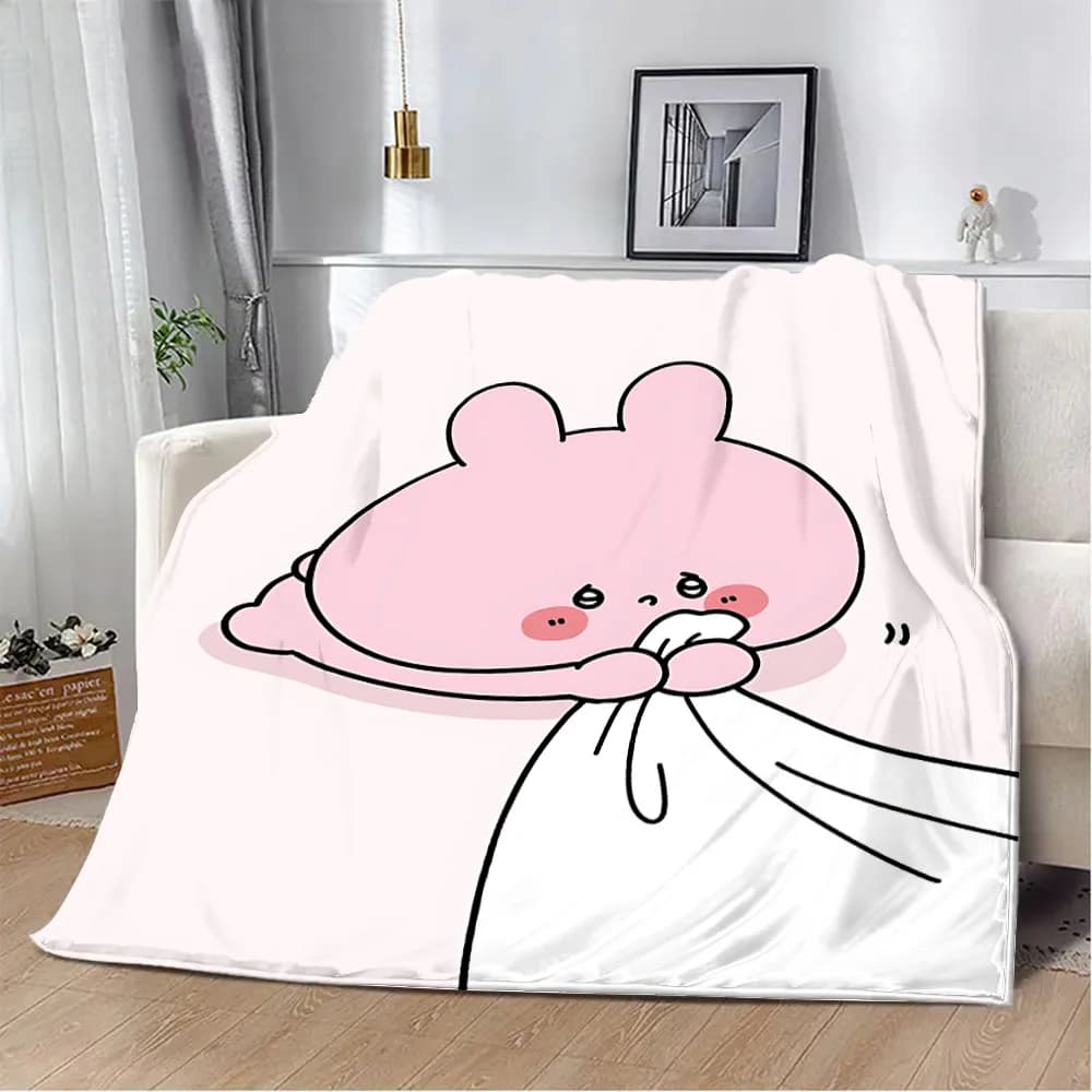 Asamimichaan Asleep Cute Asamimi Coperta stampata quadrata Coperte da picnic Coperta calda Coperta morbida e confortevole Viaggio a casa