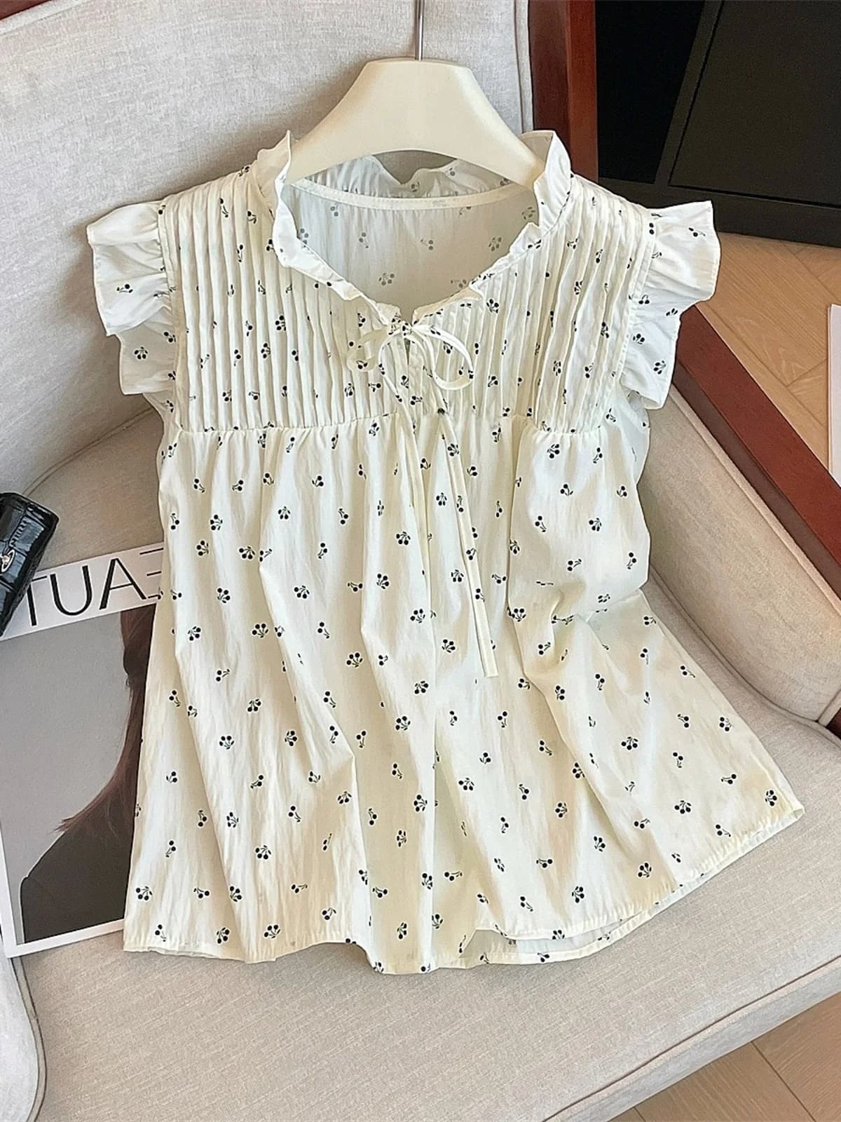 Camicetta Casual da Donna con Stampa Floreale, Top Estivo alla Moda Senza Maniche con Piccole Maniche a Volant, in Cotone Lavorato a Maglia con Scollo Rotondo