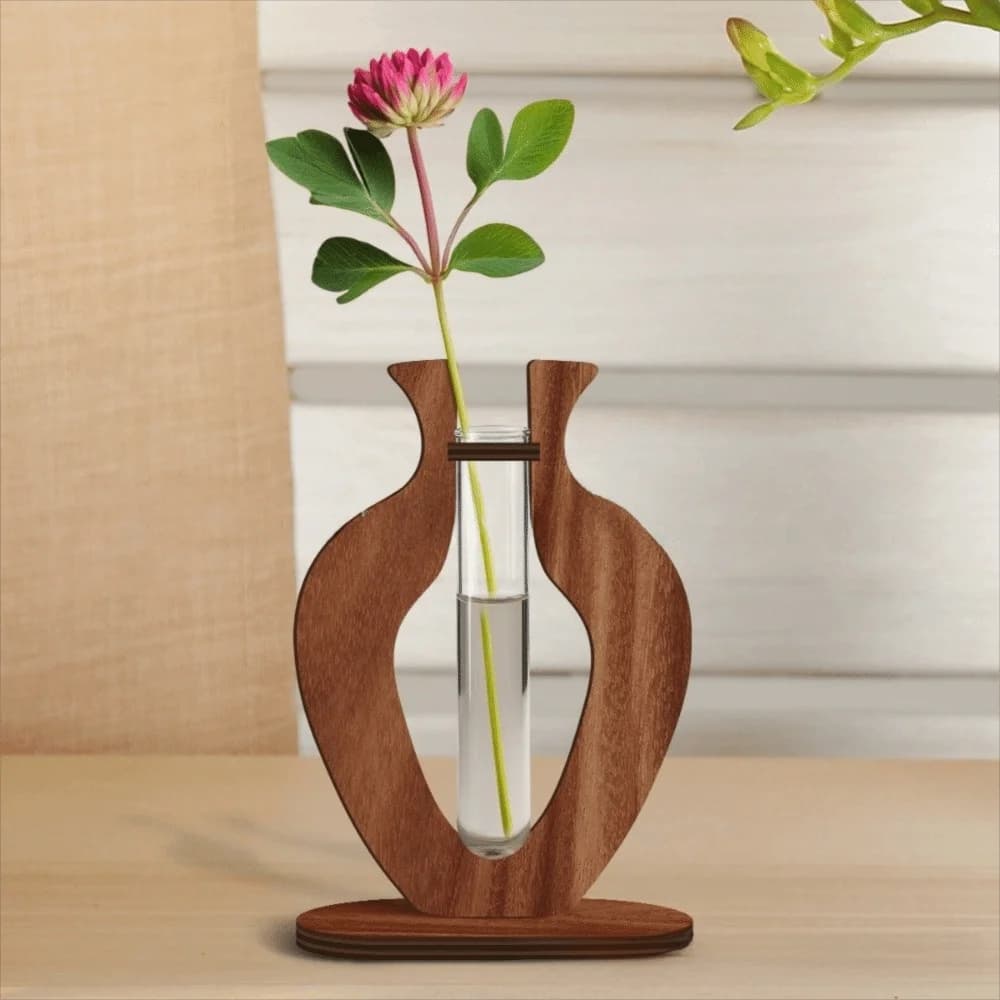 Nordic Wooden Stand Hydroponic Vase Home Decor Ornaments Plant Pot Transparent Geometric Desktop Flower Vase Indoor