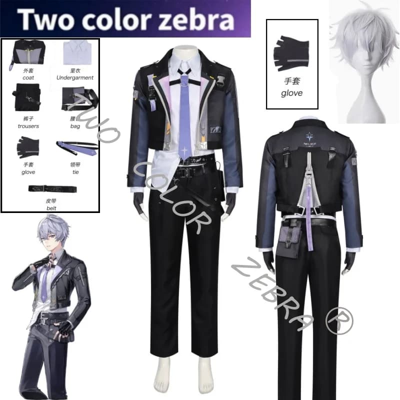 Costume Cosplay Game Neverness To Everness Female Zero, Completo Blu Scuro con Parrucca e Accessori, per Halloween, Comic Con, Giochi di Ruolo, Uniforme