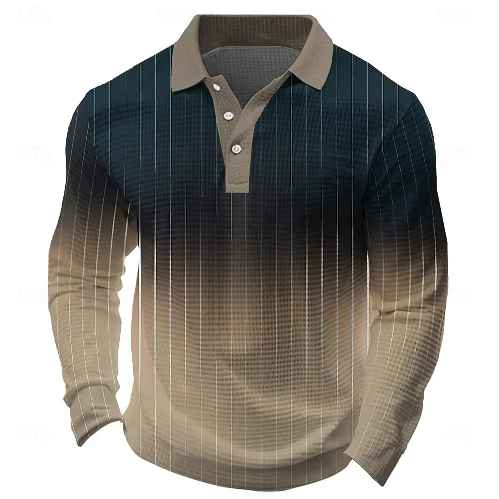 Polo da uomo a maniche lunghe con stampa digitale 3D Top casual traspirante Slim Fit Colletto classico ad asciugatura rapida Multi colori Autunno Inverno
