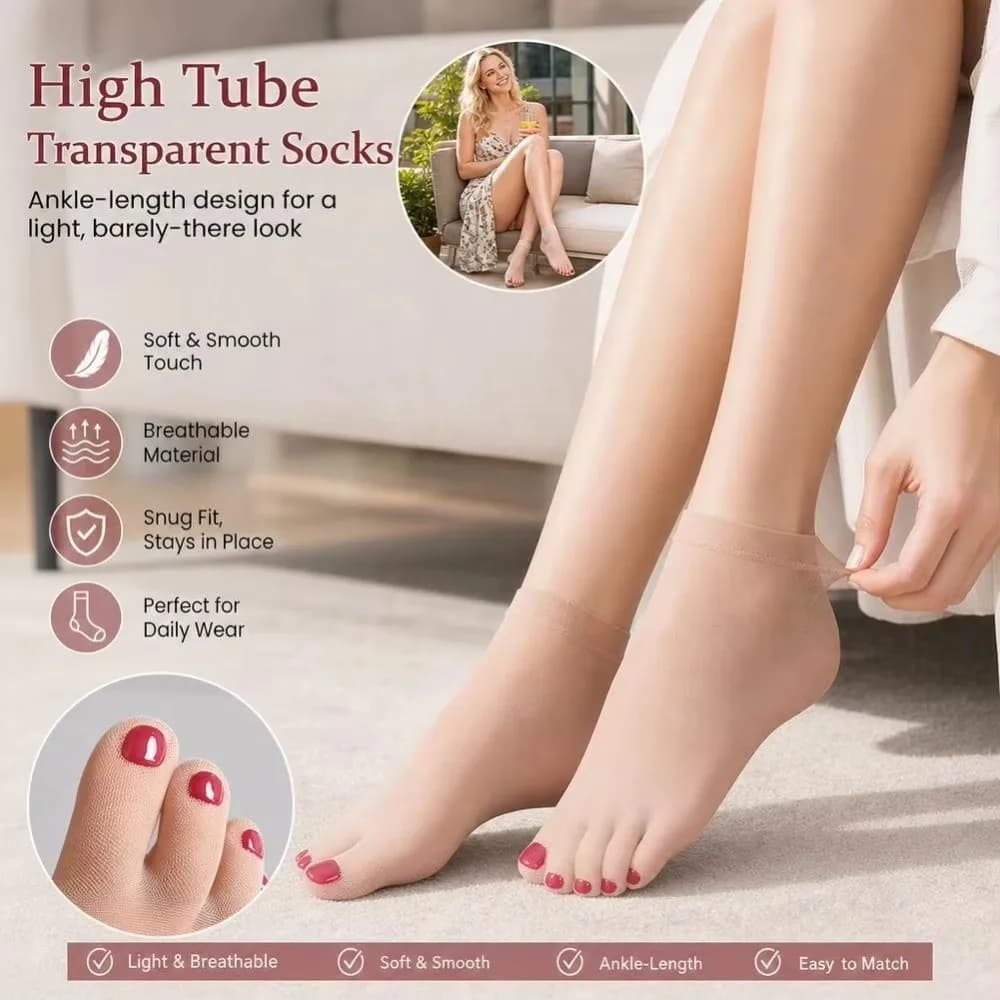 New Transparent Instant Pedicure Sheer Toe Tights Toe Separated Breathable Mesh Sheer Ankle Socks Faux Toenails Toe Tights