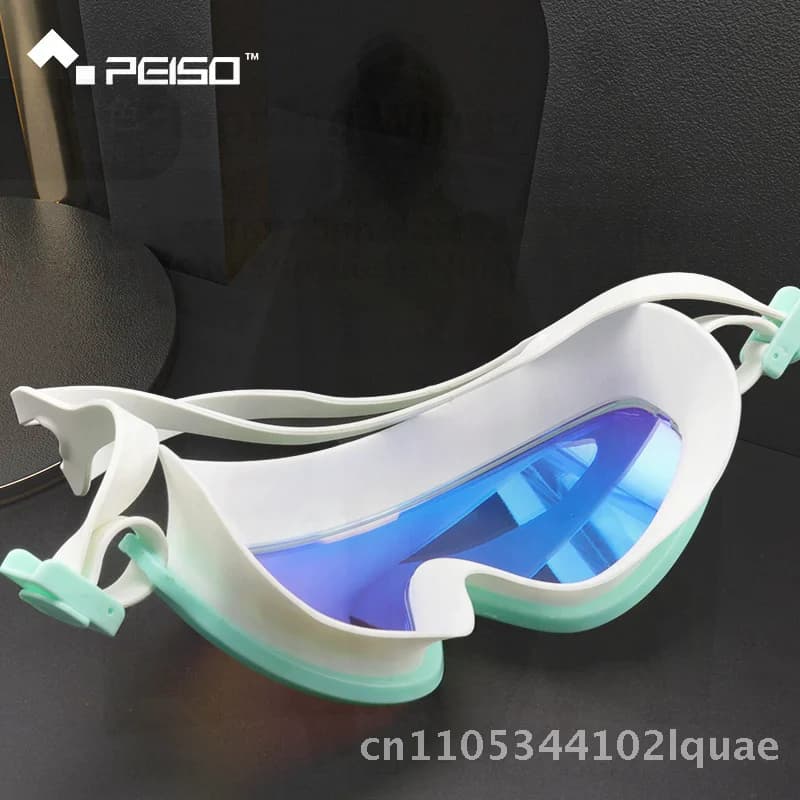 Adult Swimwear Waterproof HD Coating Flat Plated Swimming Glasses with Large Frame Black Pink - Swimming Supplies