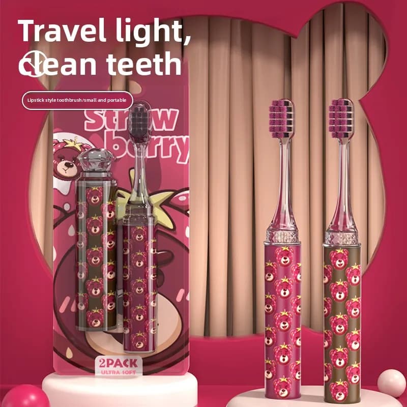 Spazzolino Portatile Cherry Bear per Donne, Uso Domestico, Cura delle Gengive, Viaggi d'Affari, Spazzolino a Setole Morbide con Design Cartoon