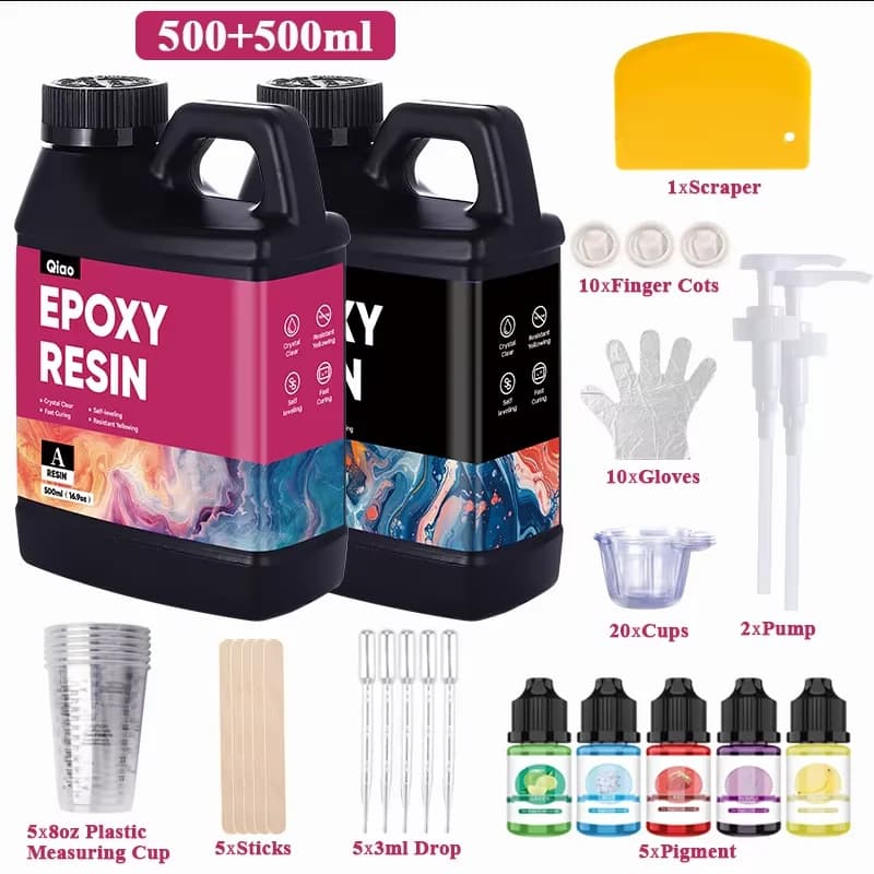 Kit Resina Epossidica 500ml/1000ml Cristallina, Forte, Senza Bolle, Facile da Miscelare per Gioielli Fai-da-Te, Arte e Creazione di Stampi