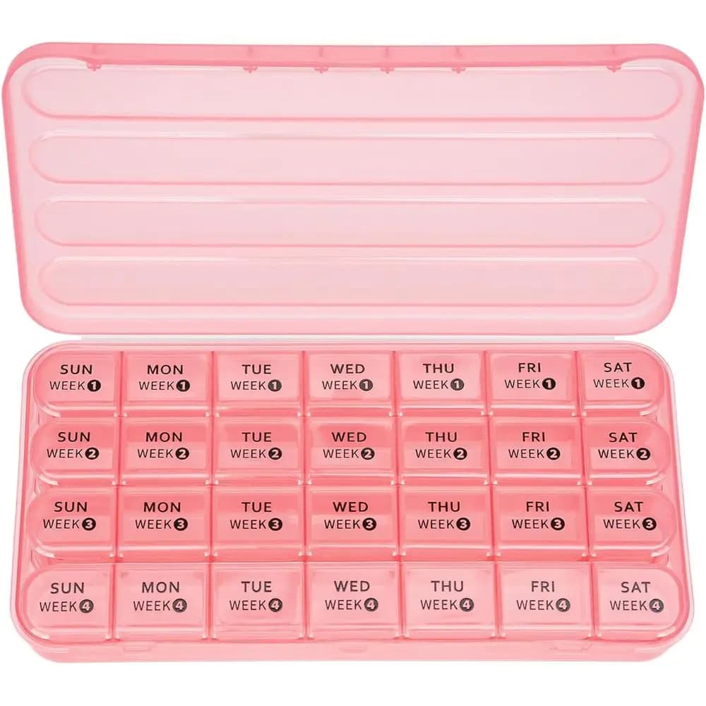 Organizzatore di pillole giornaliero da 1 mese con 4 scomparti per pillole, vitamine e integratori (rosa)