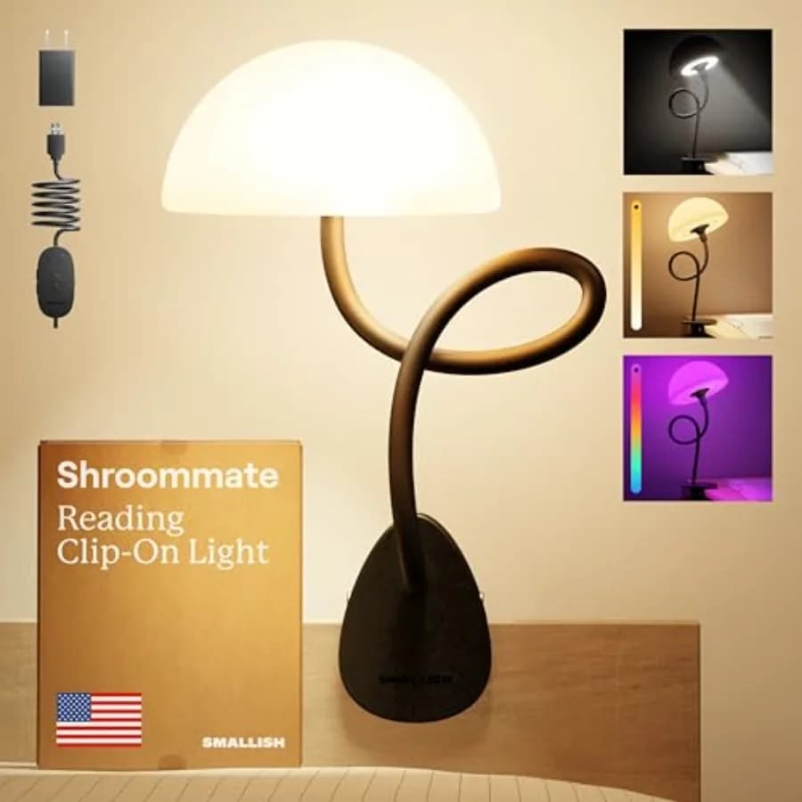 Lampada a clip Shroommate e lampada da testiera, lampada da comodino per dormitorio, accessori essenziali per la camera del dormitorio universitario, luce notturna per cameretta dei bambini