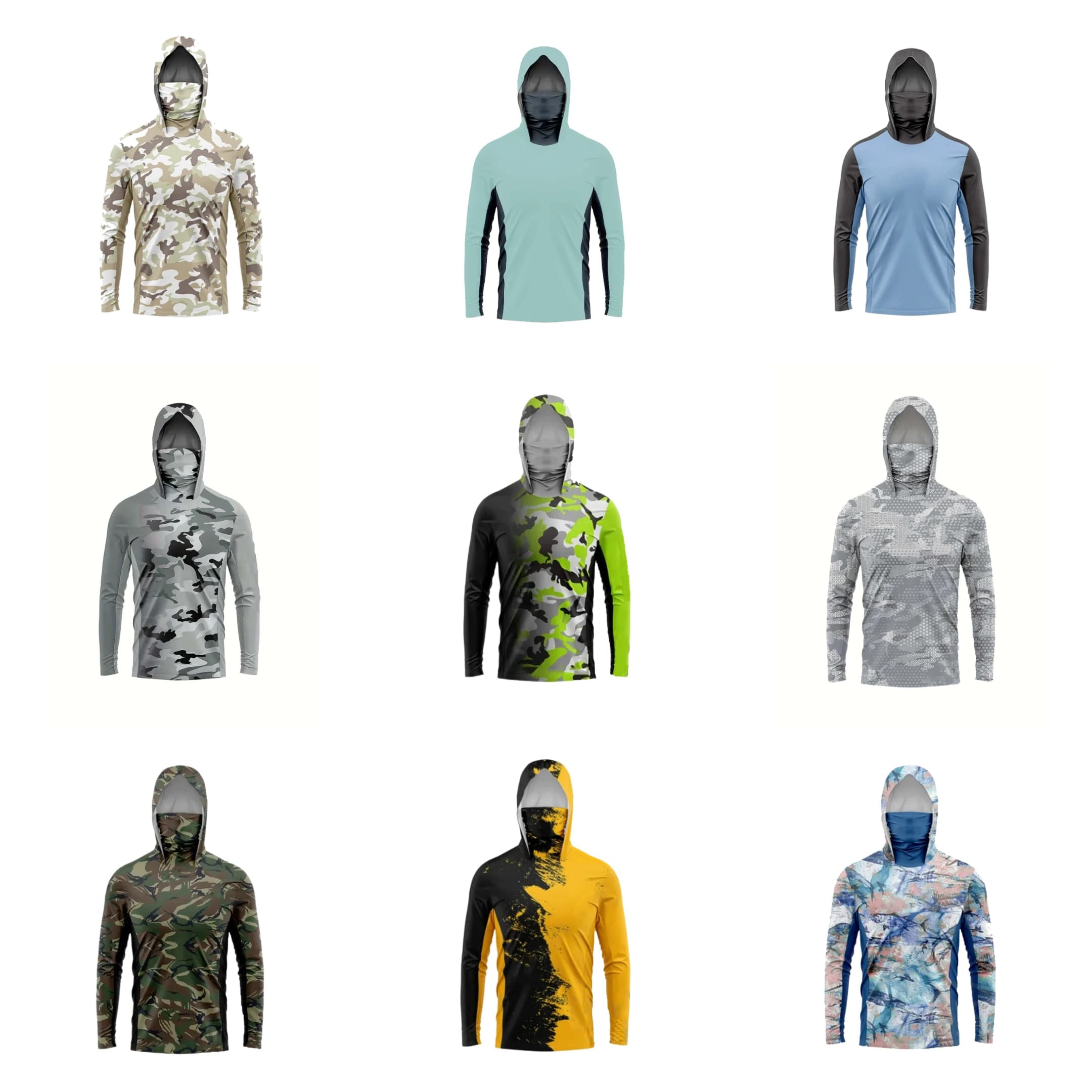 2026 Mens Anti-UV Hooded Sport Long Sleeve Tee With Face Mask Quick Dry Breathable Outdoor Fishing Cycling Functional T-shirt