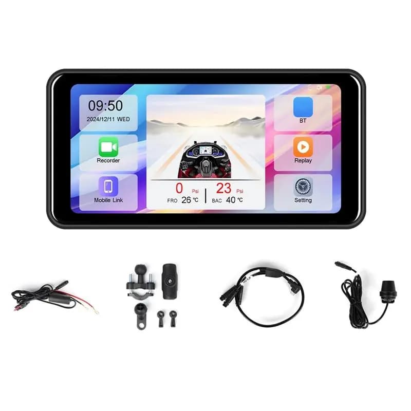 Schermo di Navigazione DVR per Moto con Carplay e Android Auto, Dash Cam per Moto