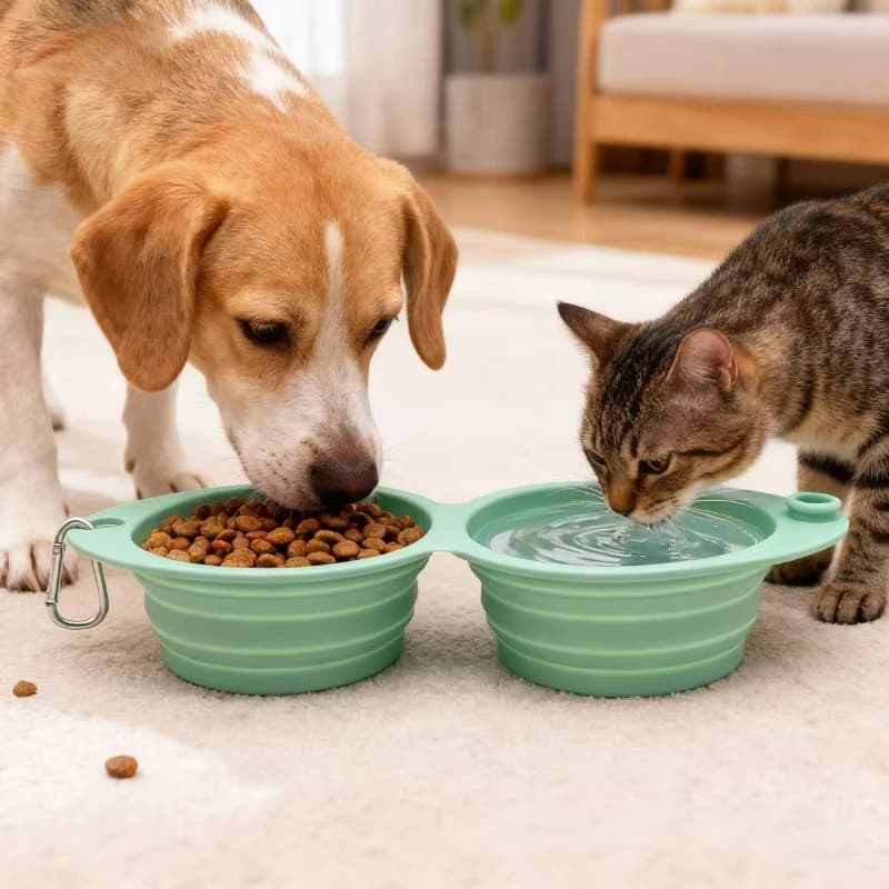 Ciotola Antiscivolo per Cani, Ciotola Doppia Antirovesciamento 2 in 1 per Acqua e Cibo, Ciotola Pieghevole in Silicone per Cani e Gatti