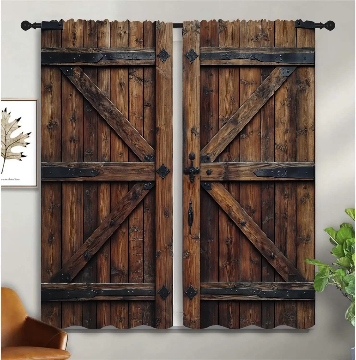 Country Farmhouse Door Boy Girls Blackout Curtains,Rustic Wood Vintage Farm Wooden Barn, 2 Panel Rod Pocket Thermal Insulated