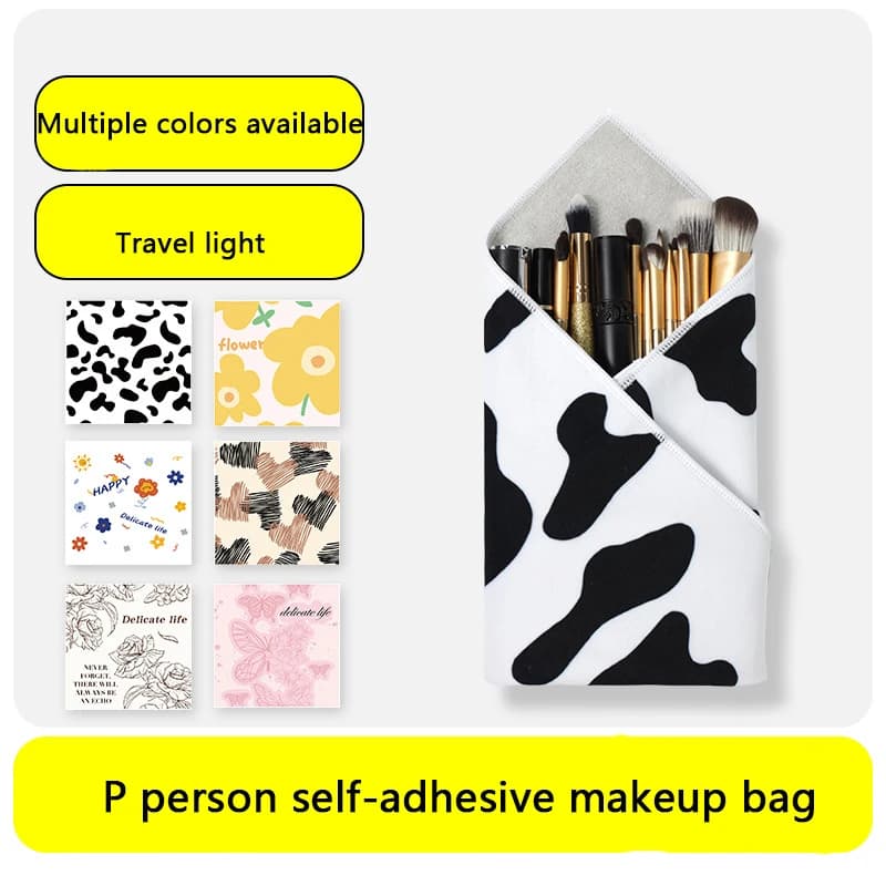 1PC Borsa per il trucco multifunzionale in velcro, portatile, pieghevole, autoadesiva, con scomparto interno per fotocamera, borsa per pennelli da trucco
