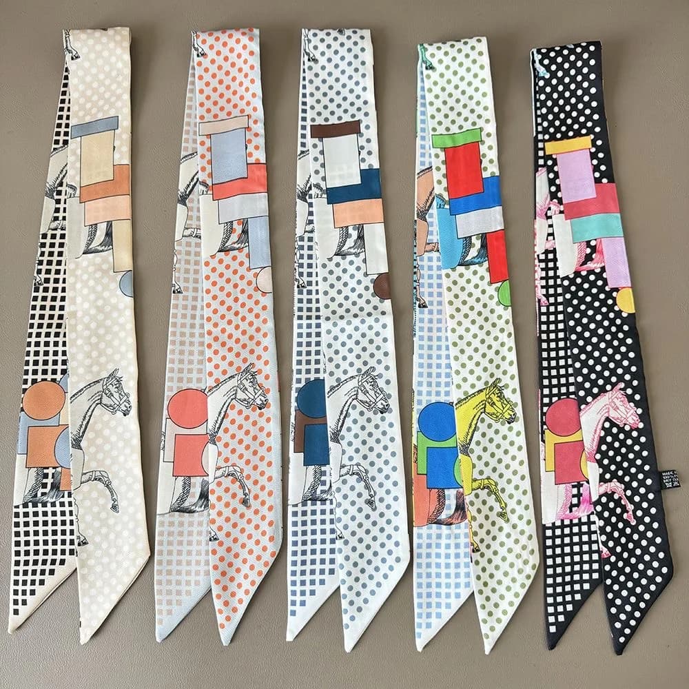 1PC Korean Style New Polka Dot Checkered Twill Silk Scarf Women Ribbon Bag Strap Neck Scarf Fashion Accessory
