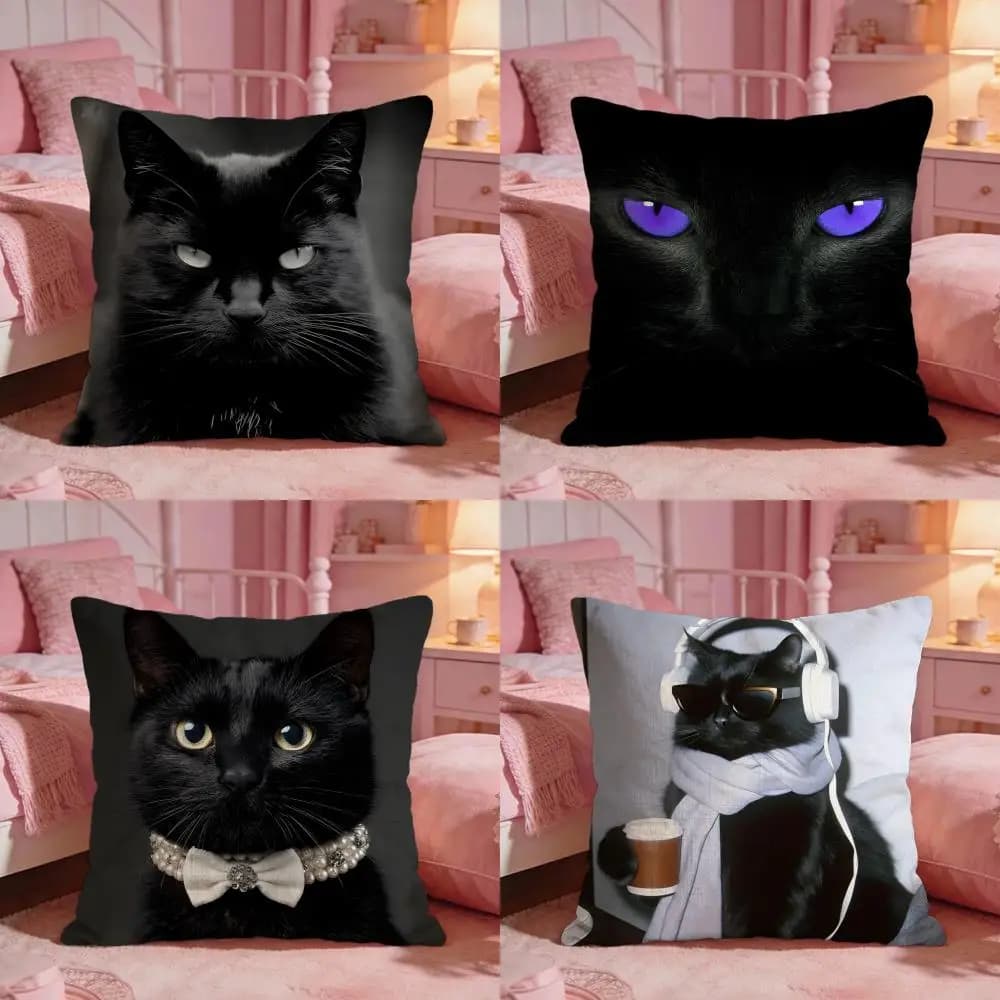 Federa per cuscino Black Cat Cute Premium Comfort, federa per cuscino reversibile, design due in uno, per qualsiasi stanza e interni dell'auto