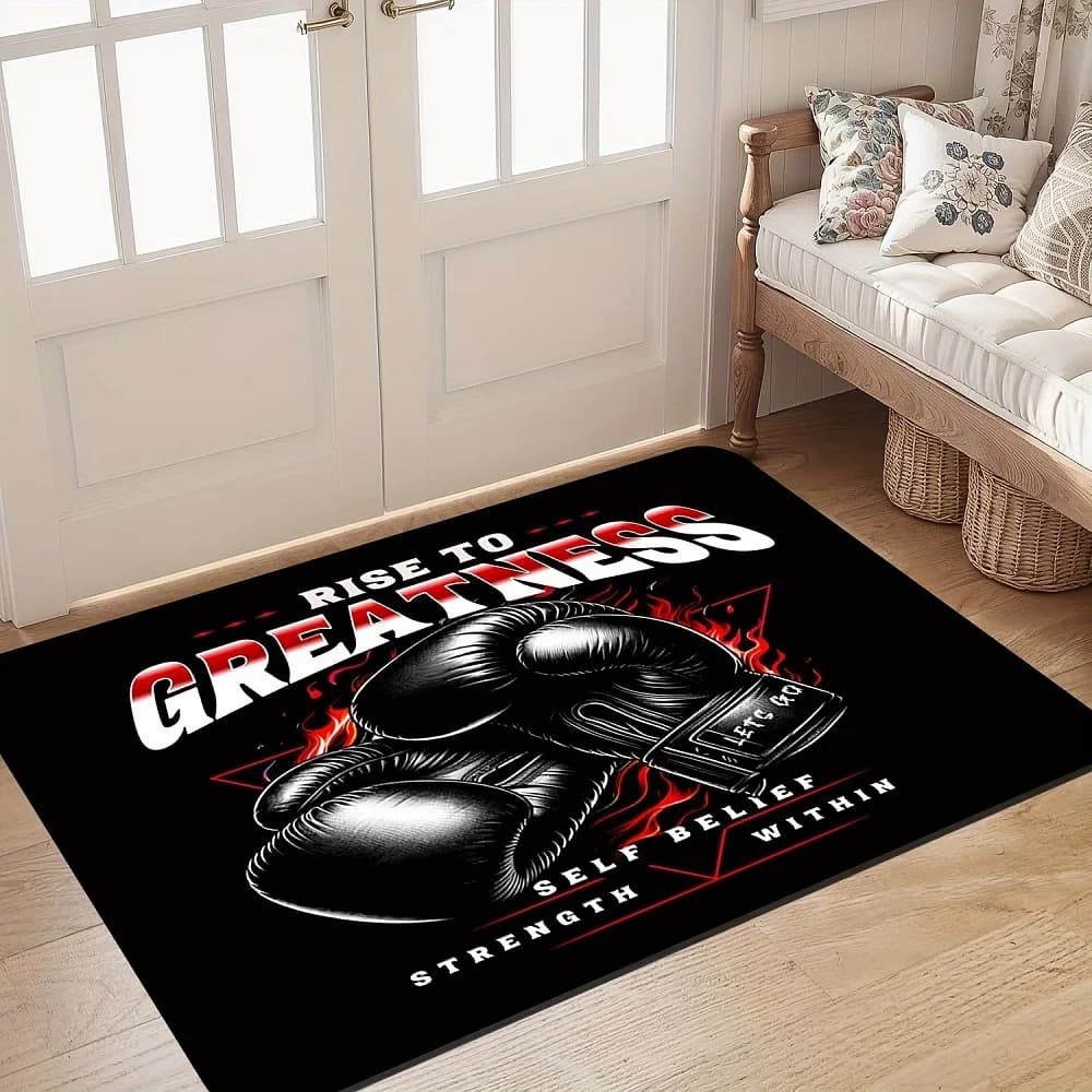 Inspirational Boxing Themed Door Mat Anti-slip Area Rug Carpet for Gym Bedroom Living Room Hallway Bathroom Home Decoration