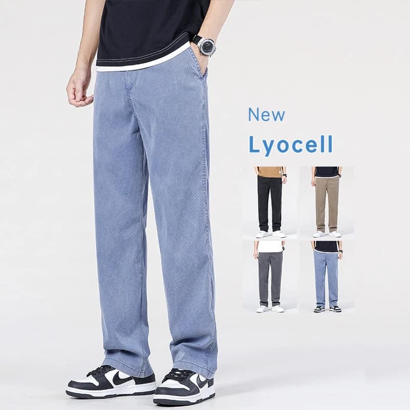 Nuovi Jeans Estivi Morbidi in Lyocell per Uomo, Pantaloni in Denim Sottili con Vita Elastica, Comodi e Semplici, Abbigliamento Maschile di Marca