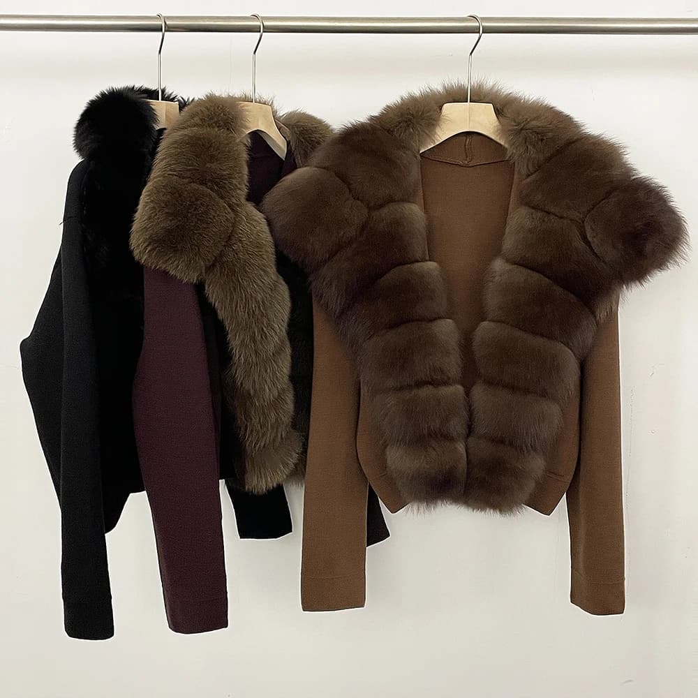 Maglieria Invernale Leggera da Donna, Maglione Y2k a Maniche Lunghe, Giacca con Pelliccia Naturale, Cardigan Caldo per Donne