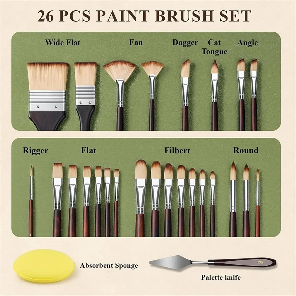 2026 New 1set 26pcs Professional Paint Brush Set for Artists, Acrylic, Oil, Face Painting