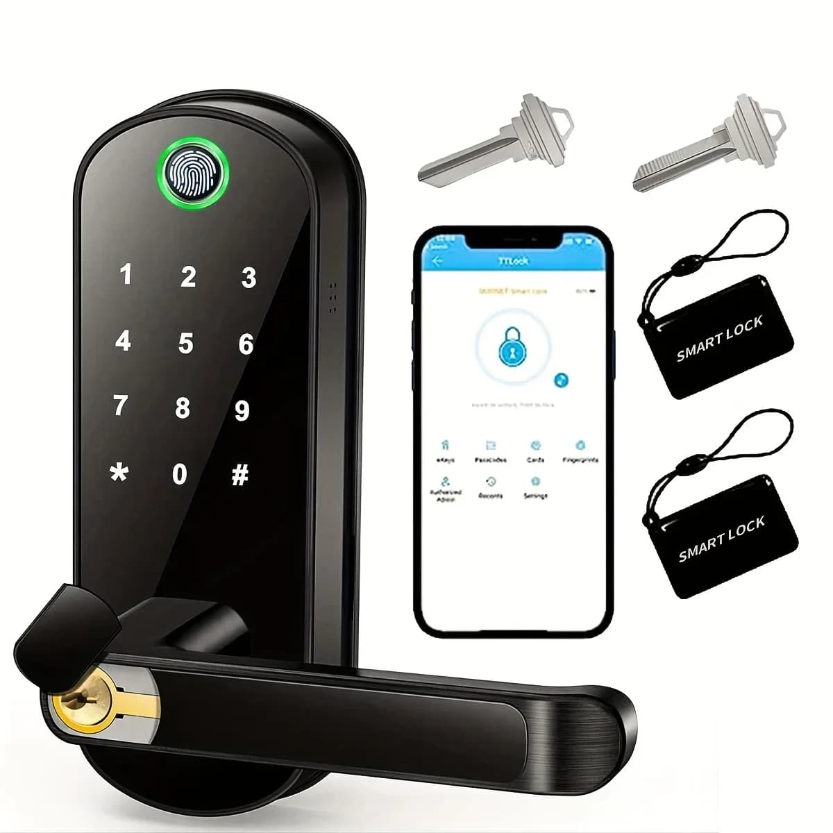 Smart Fingerprint Door Lock App Telecomando Keyless WIFI Blocco touchscreen digitale IP67 NFC Impermeabile con 2 schede IC
