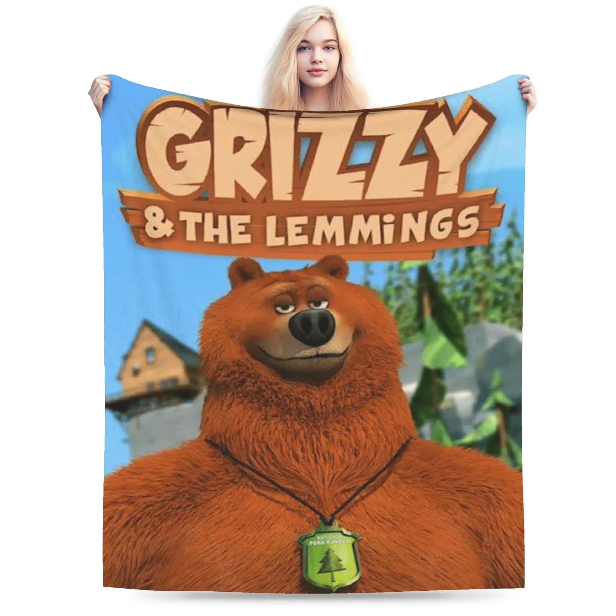 Grizzy and the Lemmings Warm Soft Blanket Boy Girl Plush Throw Blanket Comfortable Couch Chair Flannel Bedspread Sofa Bed Cover