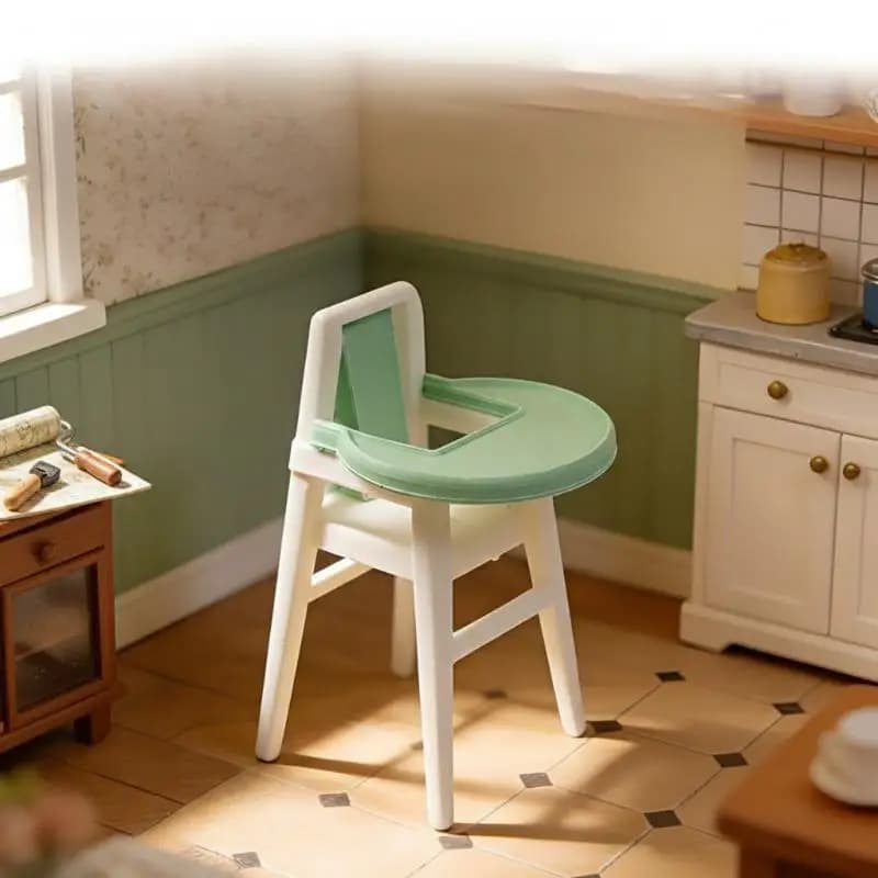 1/12 Miniature Dollhouse High Chair With Tray Cute Baby Dining Seat Micro Scene Furniture For Kids Bedroom Decor