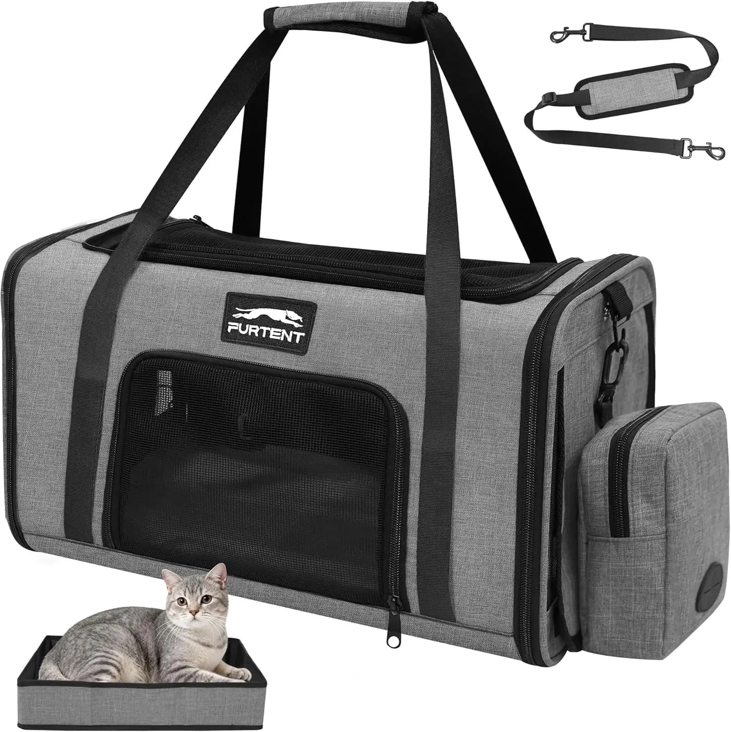 Trasportino Morbido per Gatti Approvato dalle Compagnie Aeree fino a 6,8 kg, Borsa da Viaggio Ventilata per Animali Domestici 17x11x9,5 Pollici con Lettiera Pieghevole e Scomparto