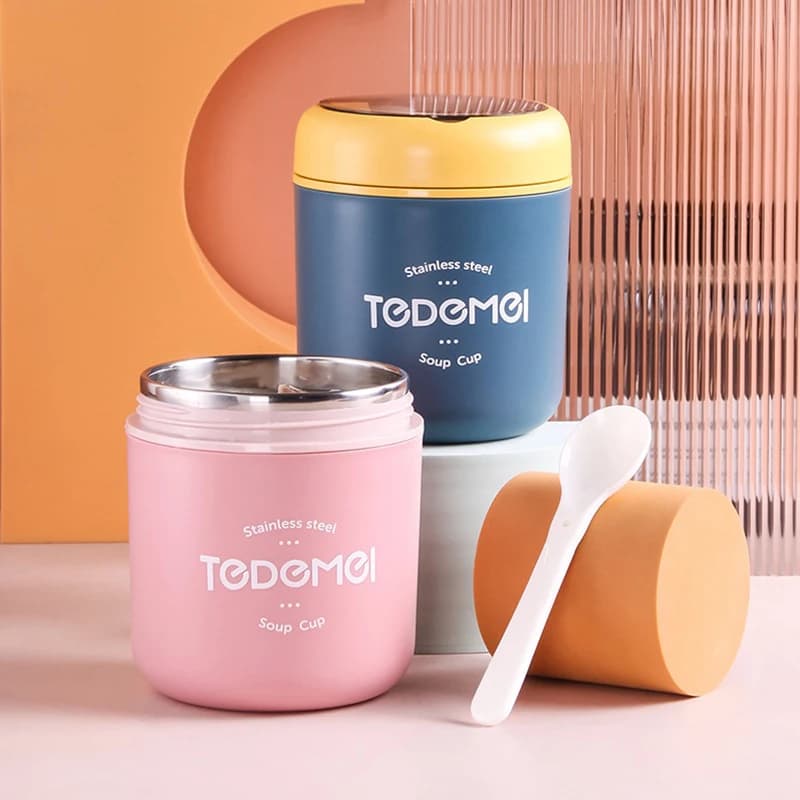 Scaldavivande per zuppa con tazza sottovuoto in acciaio inossidabile, scaldavivande con cucchiaio, barattolo termico per alimenti, contenitori termici per zuppa isolati