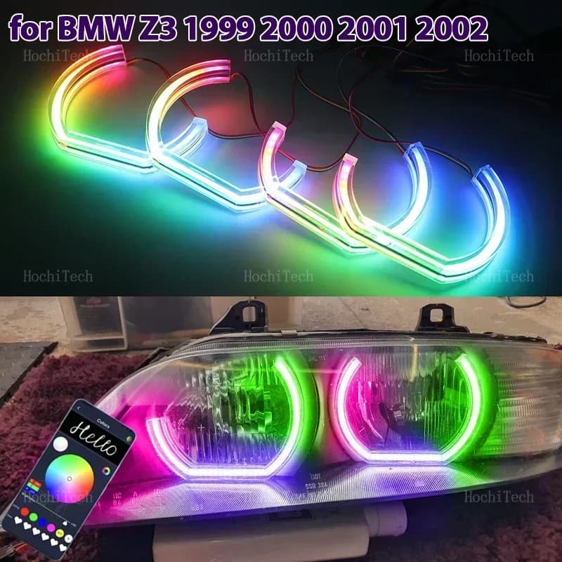 Kit Anelli Luminosi LED Angel Eyes Multicolore Stile DTM con Controllo APP e Indicatori di Direzione DRL per BMW Z3 1999 2000 2001 2002