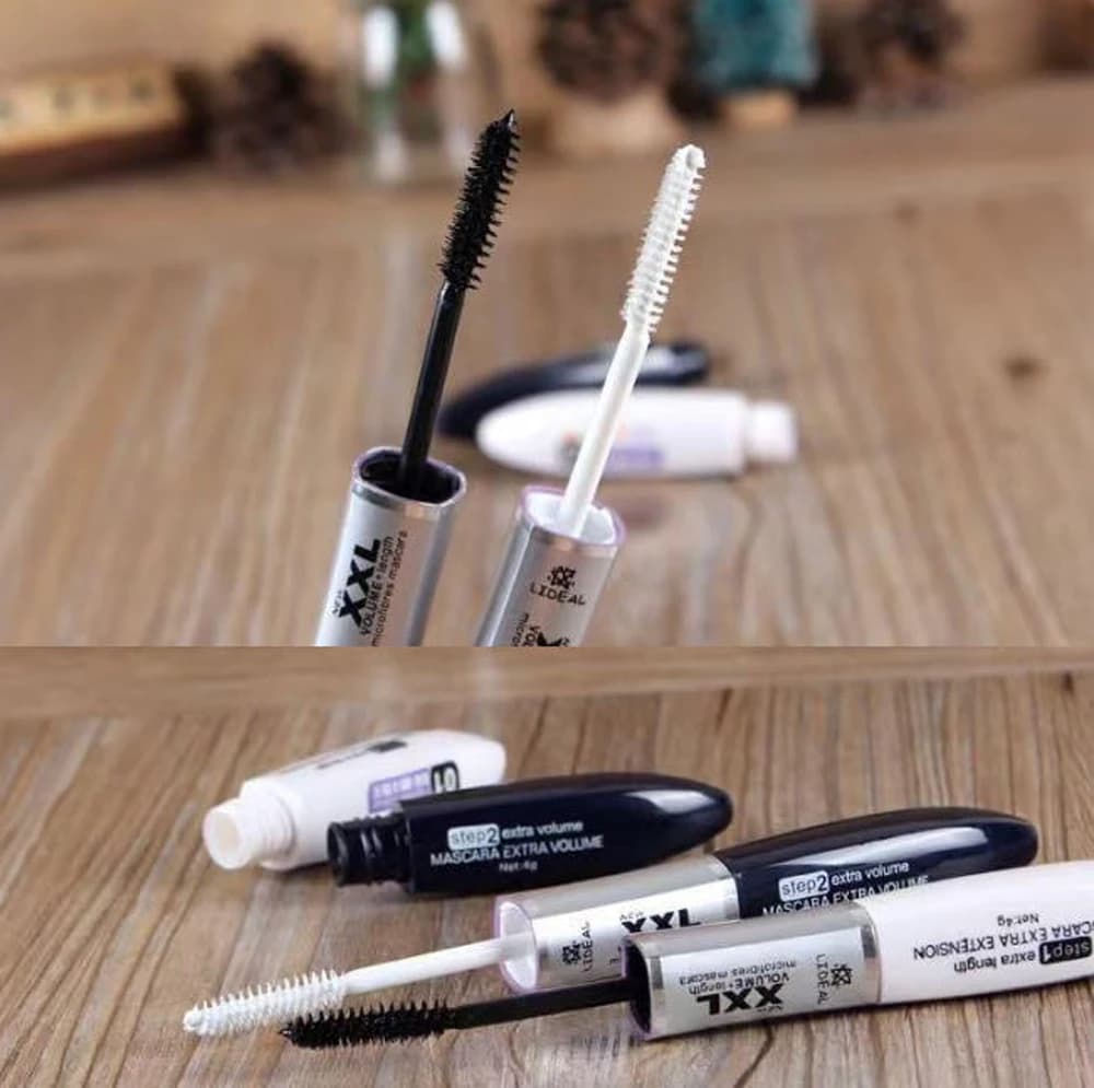 Ultra Black Double-Ended Mascara Fiber Lengthening And Volumizing Long-Lasting Eye Makeup with Black And White Brush Heads