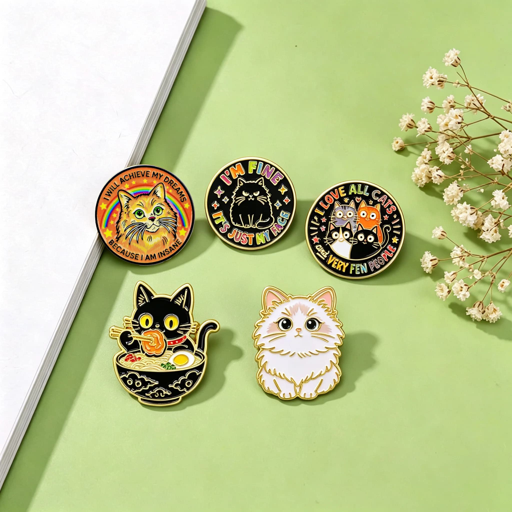 I Love All Cats Quotes Enamel Pins Funny Cartoon Cat Brooches Badges for Backpacks Collection Gifts Jewelry Cosplay Accessories
