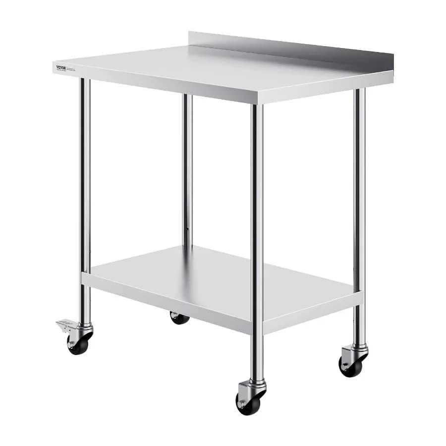 Stainless steel working table 24 x 36 x 40 inch, commercial work table for food preparation with wheels, metal resistant work table.