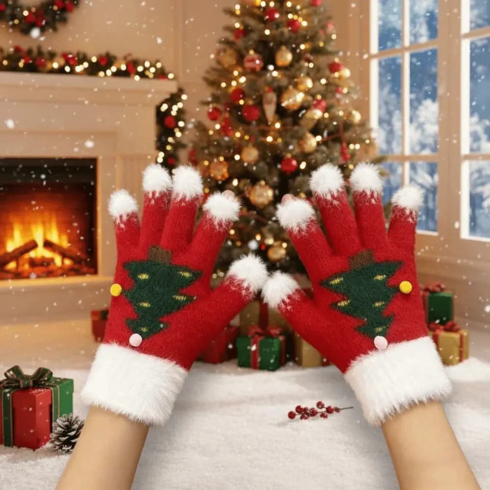 Red Green Christmas Gloves Cuff Elastic Wrist Winter Knit Mittens Knitted Woolen High Quality Touchscreen Full Finger