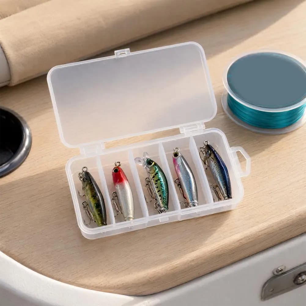 5-Compartment Fishing Lure Box Soft Hard Bait Hook Fishing Accessory Organizer Case Plastic Fishing Tackle Storage Container
