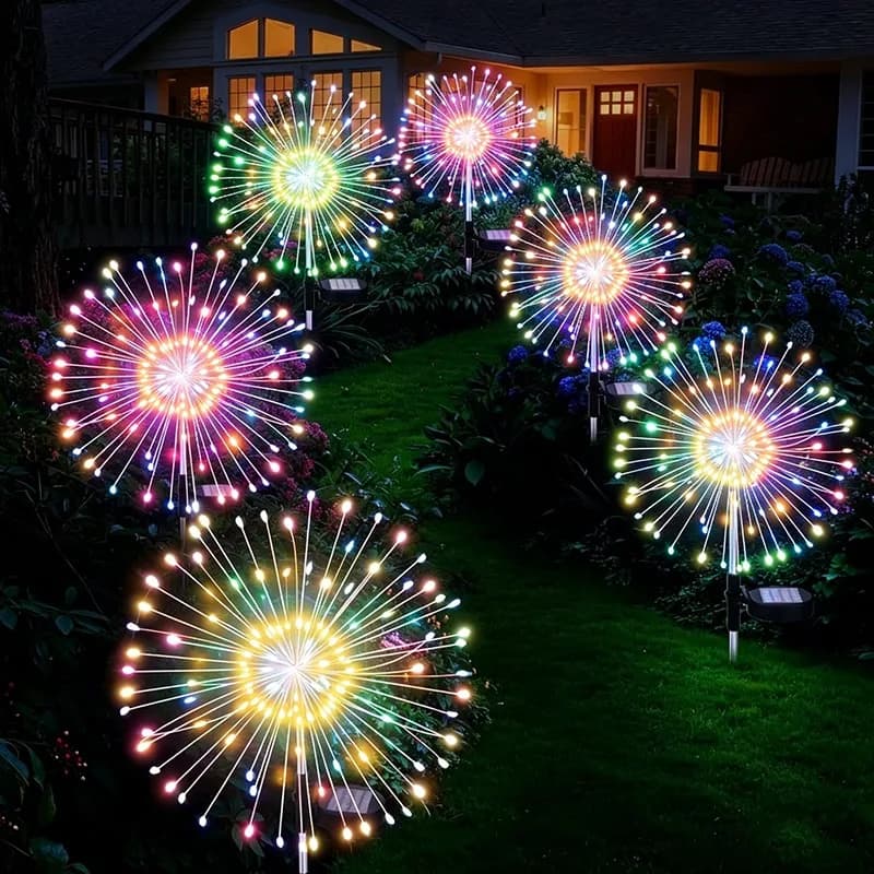 Luci Solari a Forma di Fuochi d'Artificio, Illuminazione da Giardino Impermeabile, Decorazioni Luminose per Cortile, Patio e Sentieri