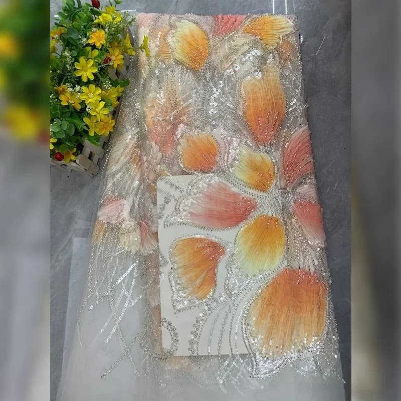 90x125cm Color Printed Sequins Cloth Tube Beaded Embroidered Tulle Fabric DIY Sewing Mesh Clothing Supplies