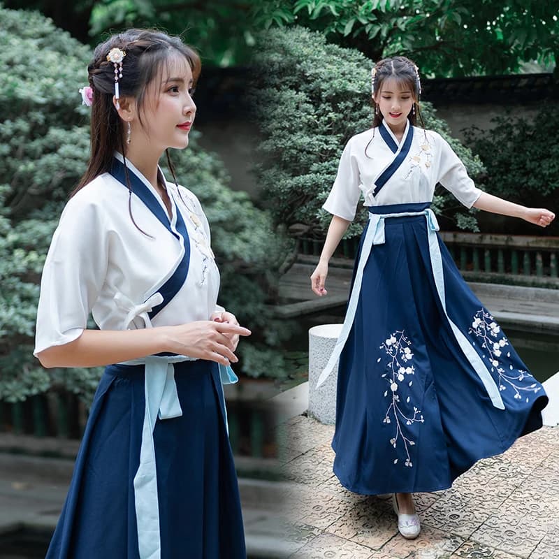 Hanfu, improved old cosplay for man and woman, girl with Hanfu dress, summer Chinese style, long skirt with Hanfus element, evangular dress